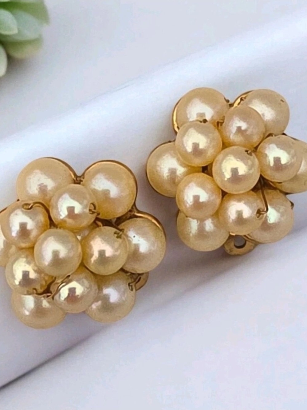 Champagne Pearl Cluster Clip-On Earrings - Elegant Women’s Jewelry